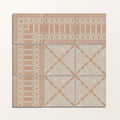 Beige and terracotta patterned ceramic floor tiles with geometric and floral motifs in Adventuras Ziggy Corner Terracotta porcelain