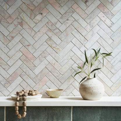 Aegean Pink Herringbone Mosaic