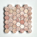 Aegean pink large hexagon marble mosaic tile panel in pink marble with natural veining and subtle color variations