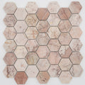 Aegean pink large hexagon marble mosaic tiles in pink marble with subtle veining and natural stone texture