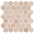 Aegean pink large hexagon marble mosaic tiles with subtle veining and a smooth polished finish in pink marble
