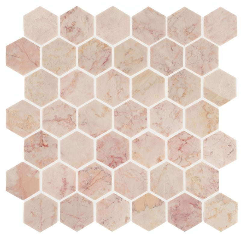 Aegean Pink Large Hexagon Marble Mosaic