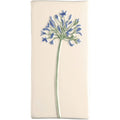 Cream-colored ceramic tile with raised hand-painted blue agapanthus flower and green stem called Agapanthus on off white