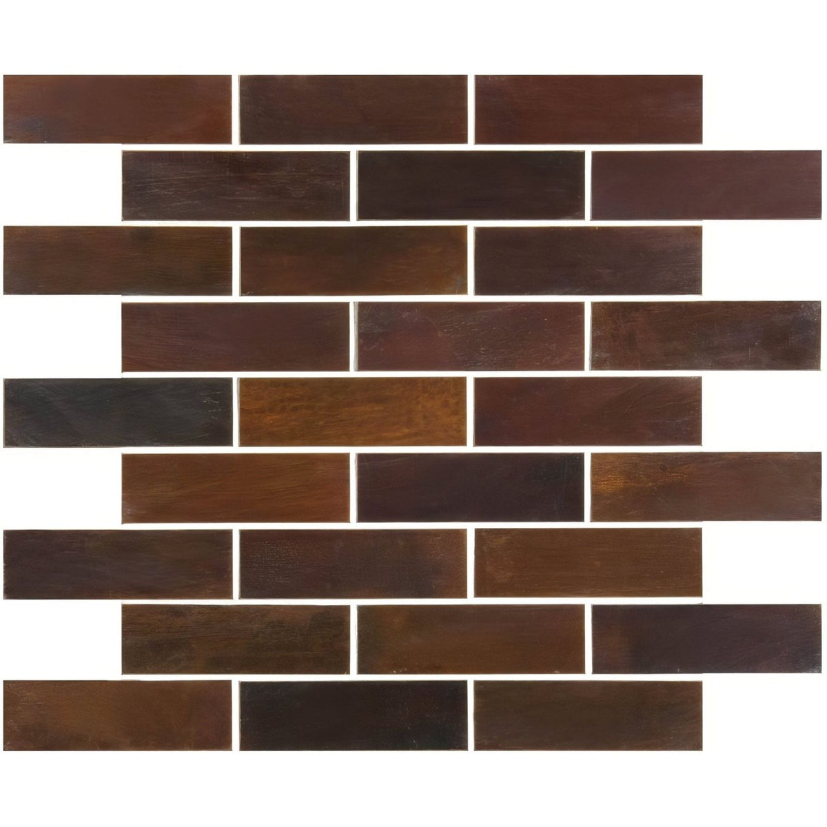 Alchemy brick copper mosaic dark brown rectangular wood-grain texture mosaic tile arranged in offset brick pattern