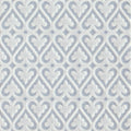 Alhambra blue decor 2 glazed tile featuring white textured wallpaper with a repeating gray damask pattern