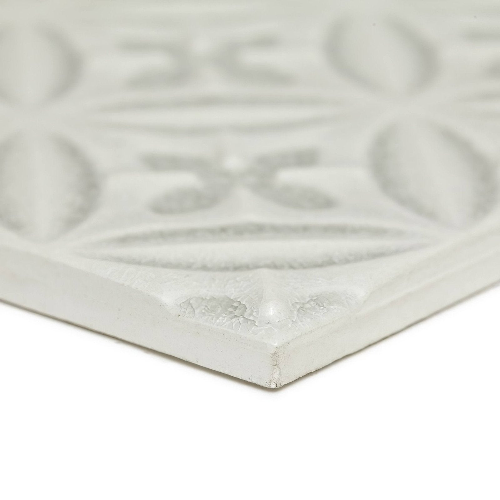 White ceramic alhambra grey decor glazed tile with embossed geometric and floral patterns