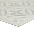 White ceramic alhambra grey decor glazed tile with embossed geometric and floral patterns