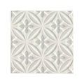 White textured alhambra grey decor glazed tile with repeating geometric interlocking leaf and cross motifs