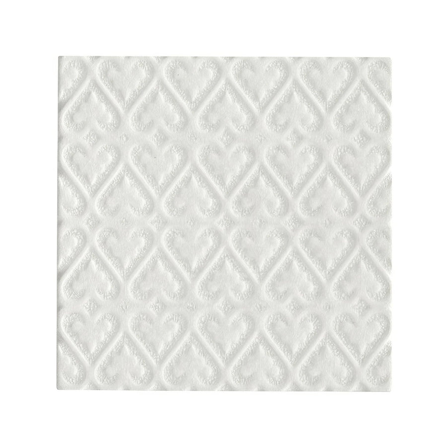 Alhambra white decor 2 glazed tile with white ceramic and raised repeating diamond shaped heart pattern