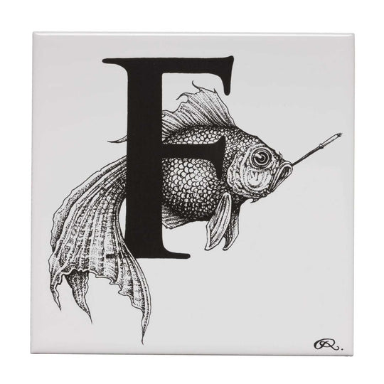 Rory Dobner F – Fish On A Fag Break Alphabet Tile - Ceramic