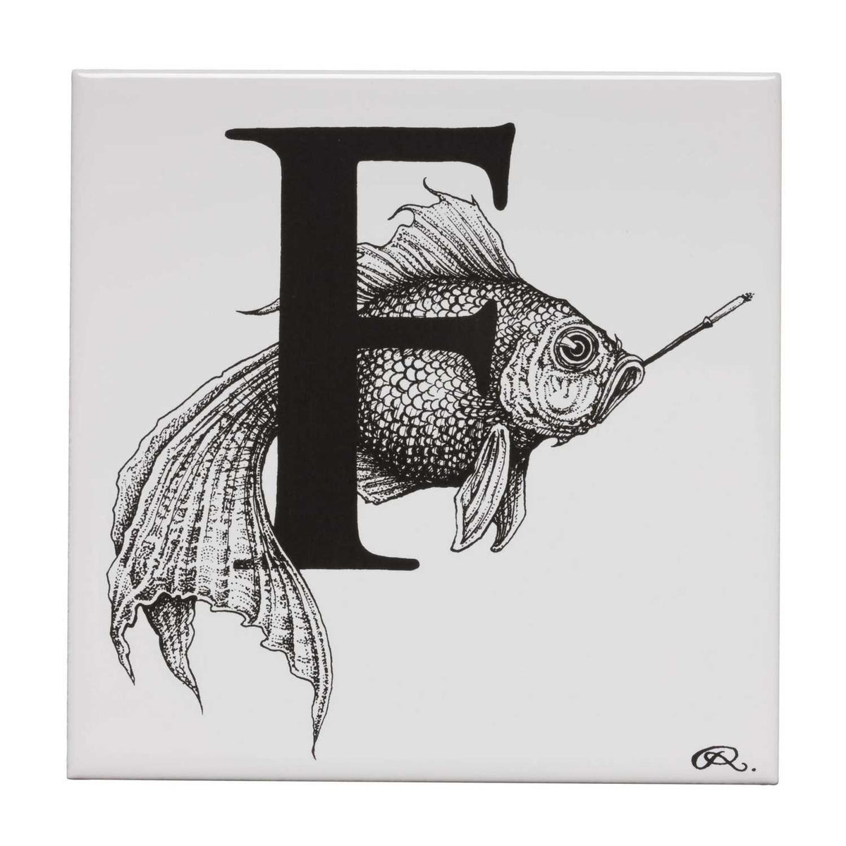 Rory Dobner F – Fish On A Fag Break Alphabet Tile - Ceramic