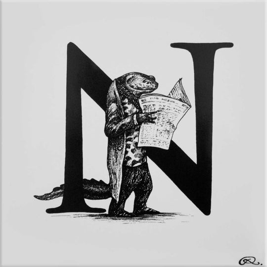 Rory Dobner N – Great Crested Newt Alphabet Tile - Ceramic