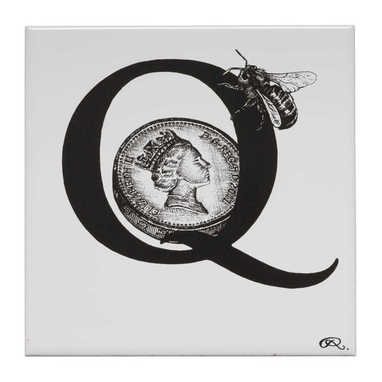 Rory Dobner Q – Queen Bee on a Quid Alphabet Tile - Ceramic