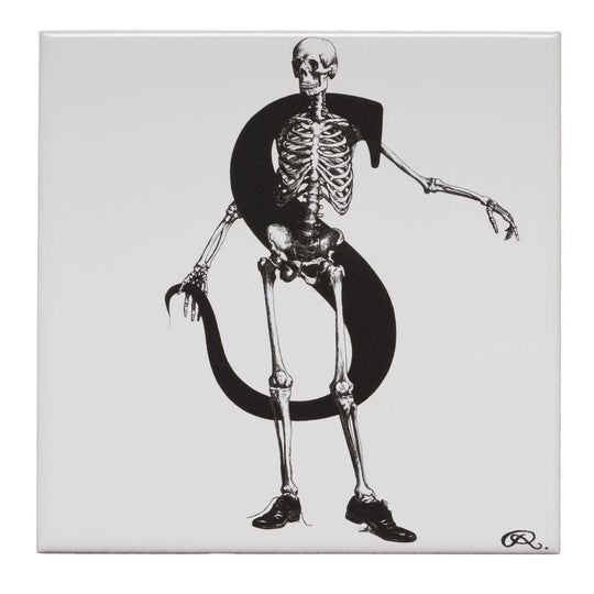 Rory Dobner S – Skeleton with Stole and Super Shiny Shoes Alphabet Tile - Ceramic