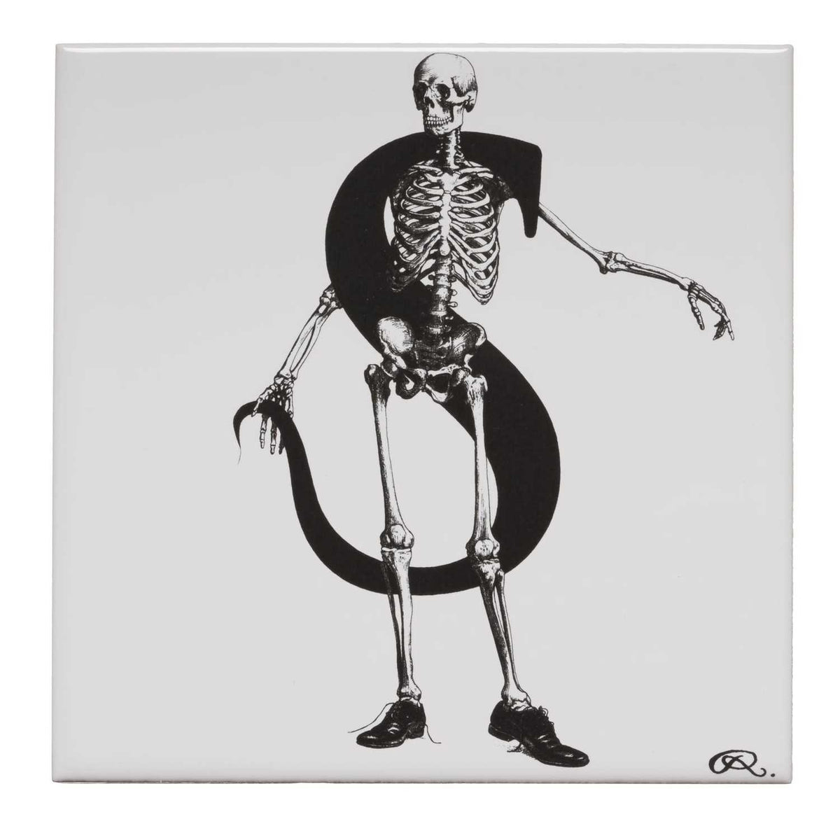 Rory Dobner S – Skeleton with Stole and Super Shiny Shoes Alphabet Tile - Ceramic
