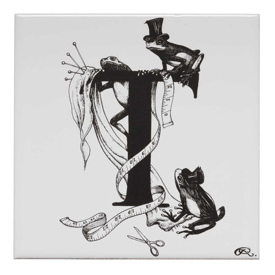 Rory Dobner T – Treefrog Tailors in Tophats and Tapemeasures Alphabet Tile - Ceramic