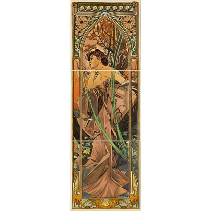 Alphonse Mucha Evening Reverie (Left Hand) 3-Tile Set on County White