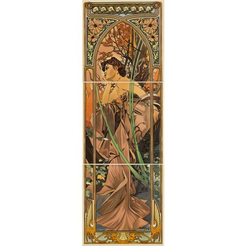 Alphonse Mucha Evening Reverie (Left Hand) 3 - Tile Set on County White