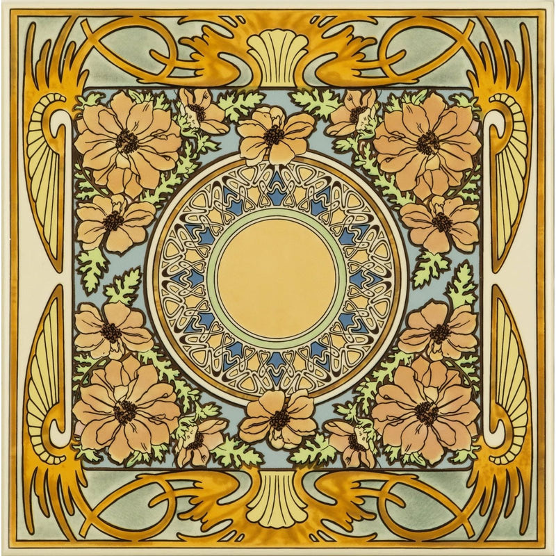 Alphonse Mucha Evening Reverie Single Floral Tile on County White