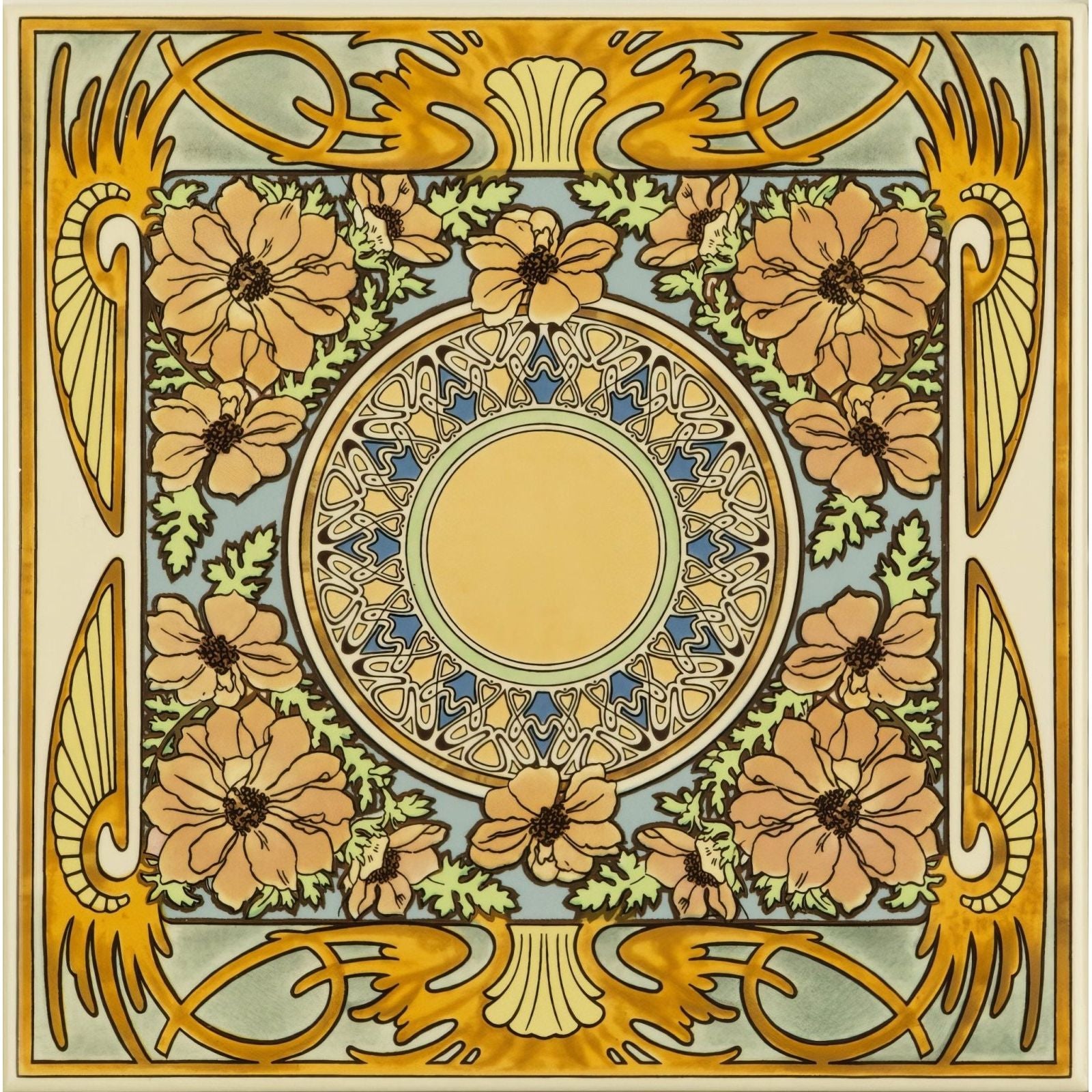 Alphonse Mucha Evening Reverie Single Floral Tile on County White