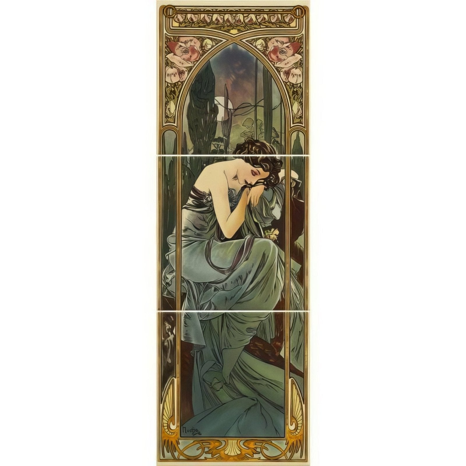 Alphonse Mucha Nocturnal Slumber (Left Hand) 3 - Tile Set on County White
