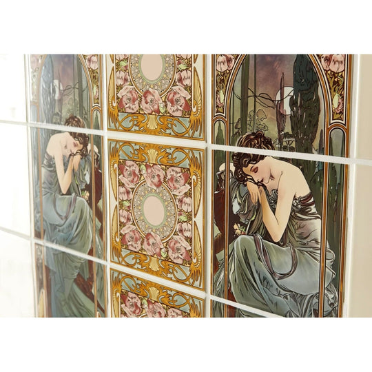 Mucha Nocturnal Slumber Left Hand 3-Tile On County White - alternate view