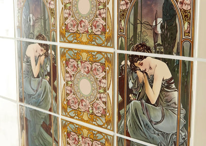 Alphonse Mucha Nocturnal Slumber (Right Hand) 3 - Tile Set on County White