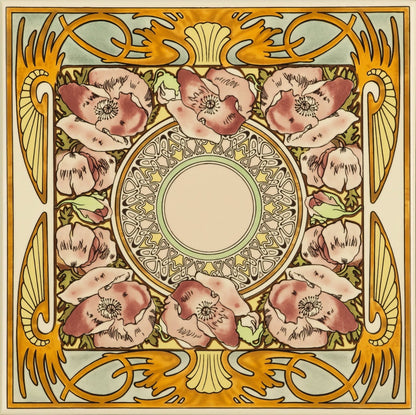 Alphonse Mucha Nocturnal Slumber Single Floral Tile on County White