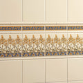 Beige ceramic wall tiles alphonse mucha orchid on county white with blue and gold floral decorative border