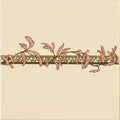 Alphonse mucha spring border tile on county white featuring a delicate pink vine motif over a gold and green geometric border