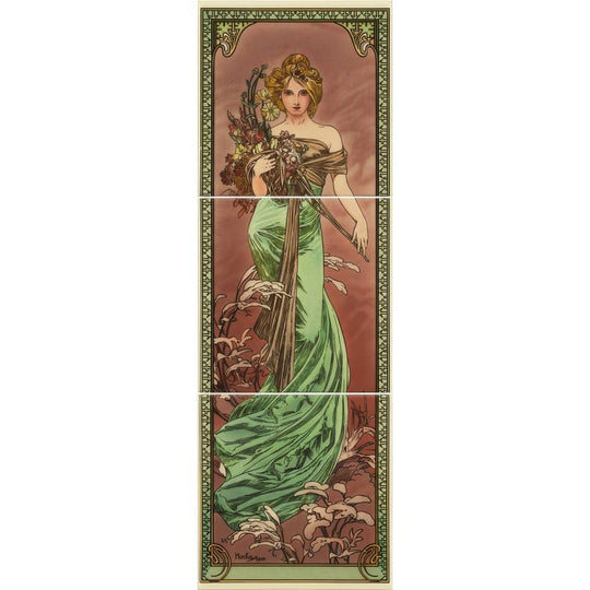 Alphonse Mucha Spring (Left Hand) 3-Tile Set on County White
