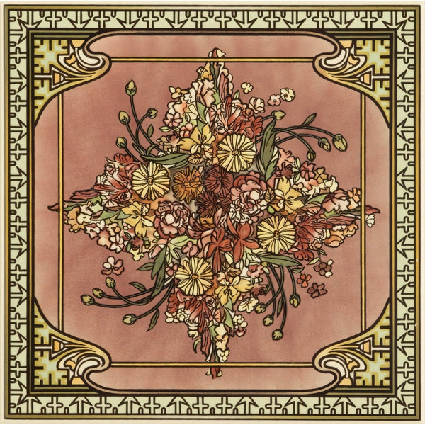 Alphonse Mucha Spring Single Floral Tile on County White