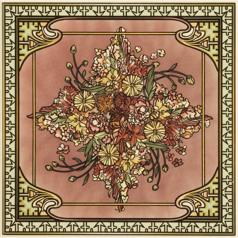 Alphonse Mucha Spring Single Floral Tile on County White