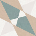 Altea beige taco geometric tile with textured surface featuring intersecting triangles in muted teal beige and off-white tones