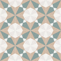 Altea beige taco geometric patterned floor tile with starburst design in muted teal white and beige tones