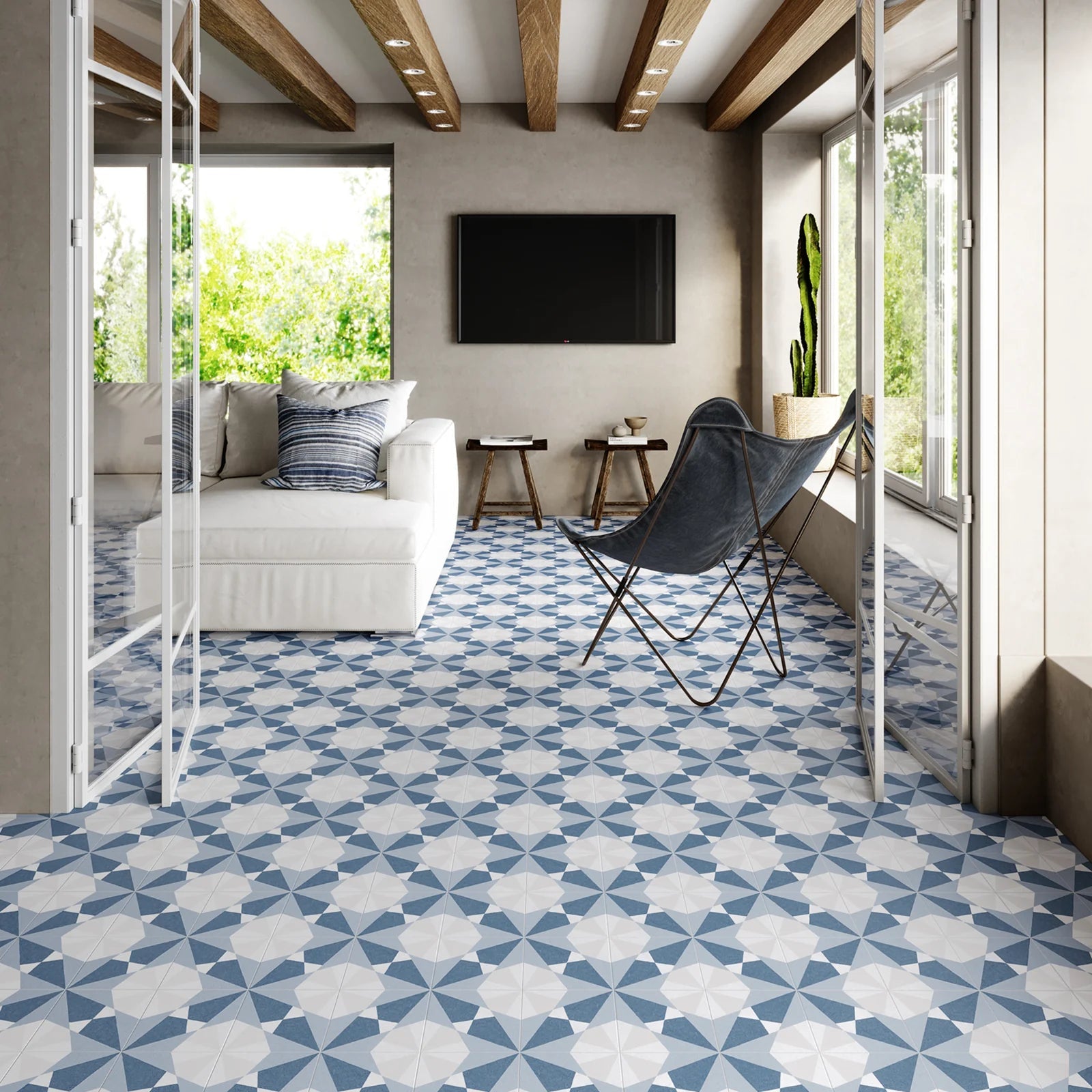 Altea blue taco blue and white ceramic floor tiles with geometric pattern perfect for stylish flooring