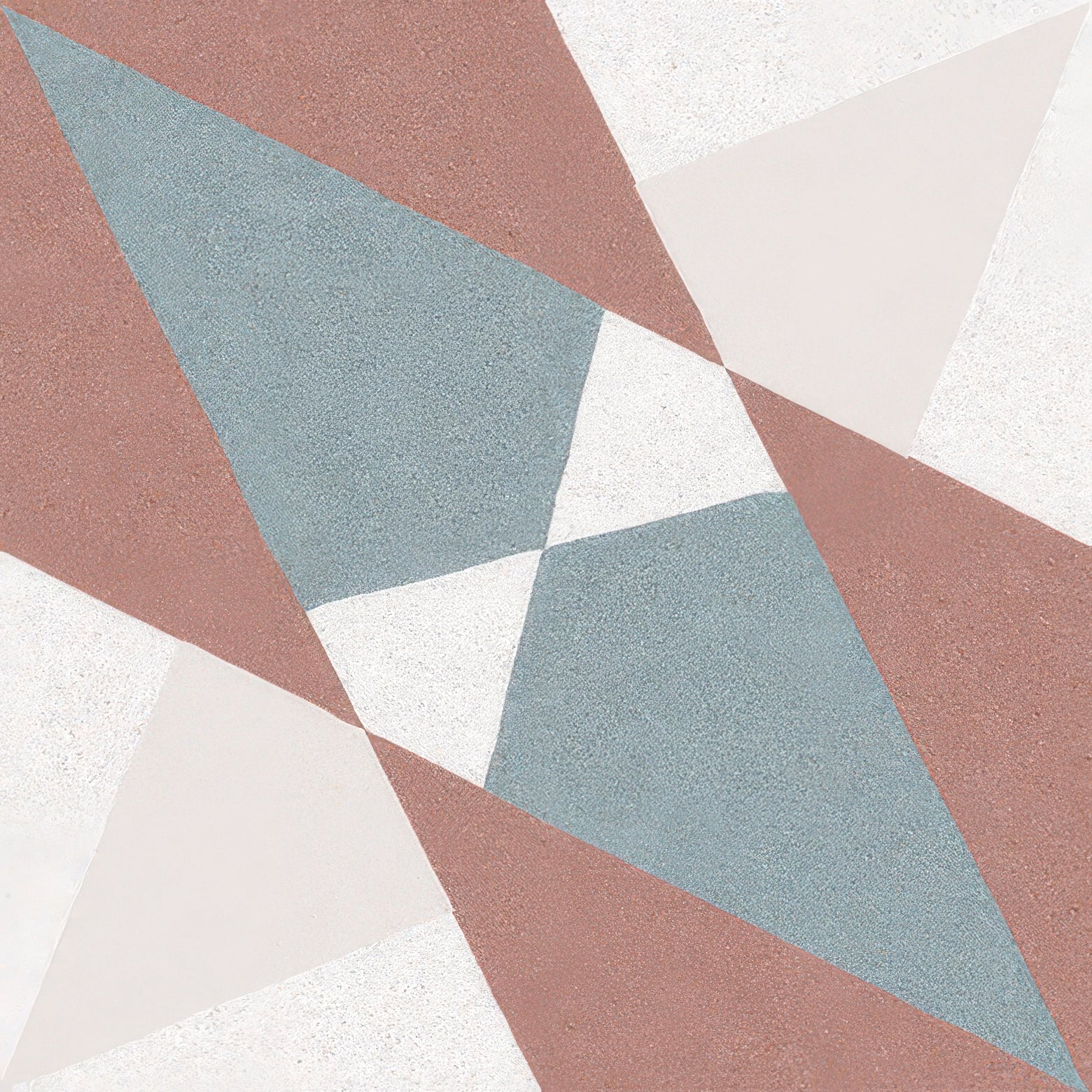 Geometric tile altea burdeos taco with textured surface featuring intersecting terracotta slate gray and off-white triangles