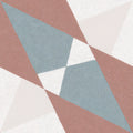 Geometric tile altea burdeos taco with textured surface featuring intersecting terracotta slate gray and off-white triangles