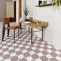 Modern wooden desk with black metal legs and matching chair with wood seat and backrest in altea burdeos taco style