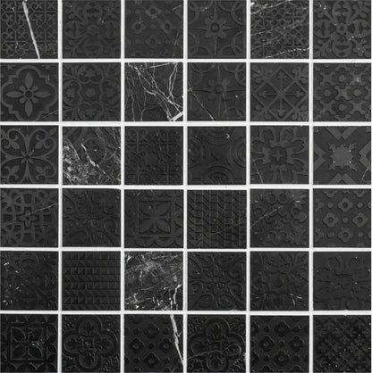 Alto Black Marble Patterned Mosaic