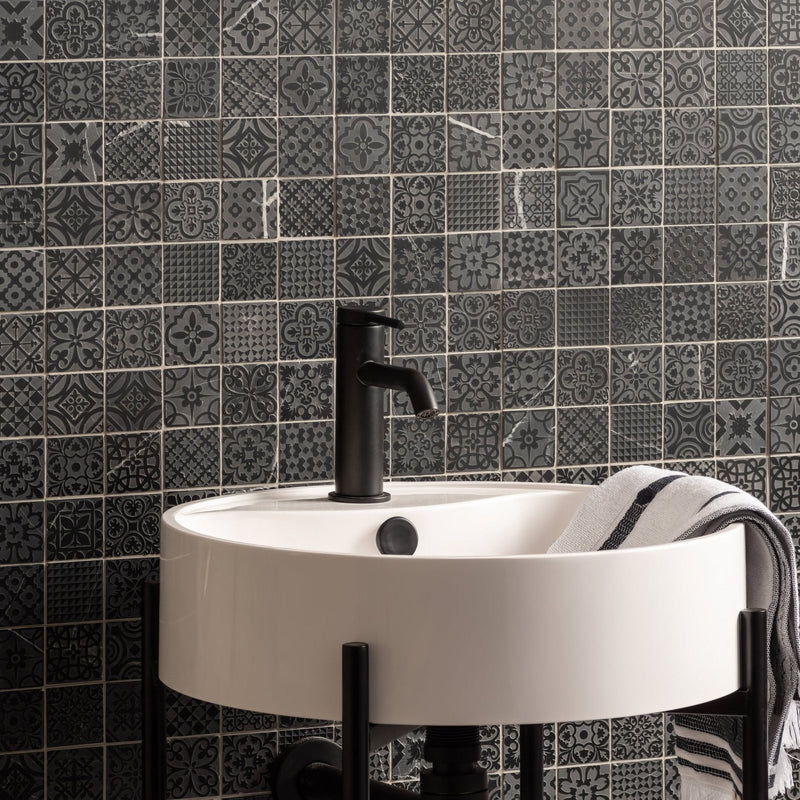 Alto Black Marble Patterned Mosaic