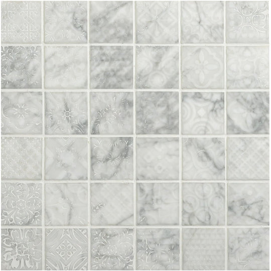 Alto White Marble Patterned Mosaic - alternate view