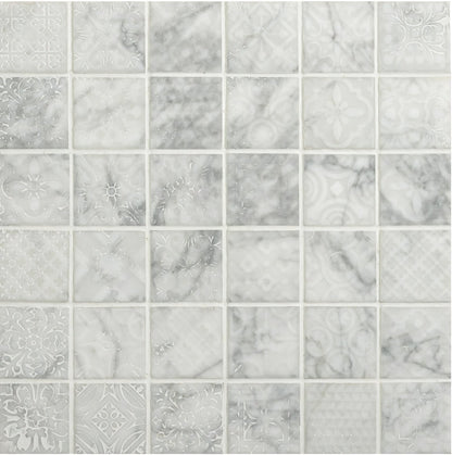 Alto White Marble Patterned Mosaic