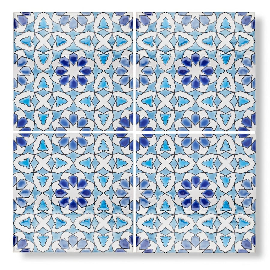 Blue and white patterned ceramic tiles with intricate geometric designs for andalucia bodegas 20x20 patterned tile