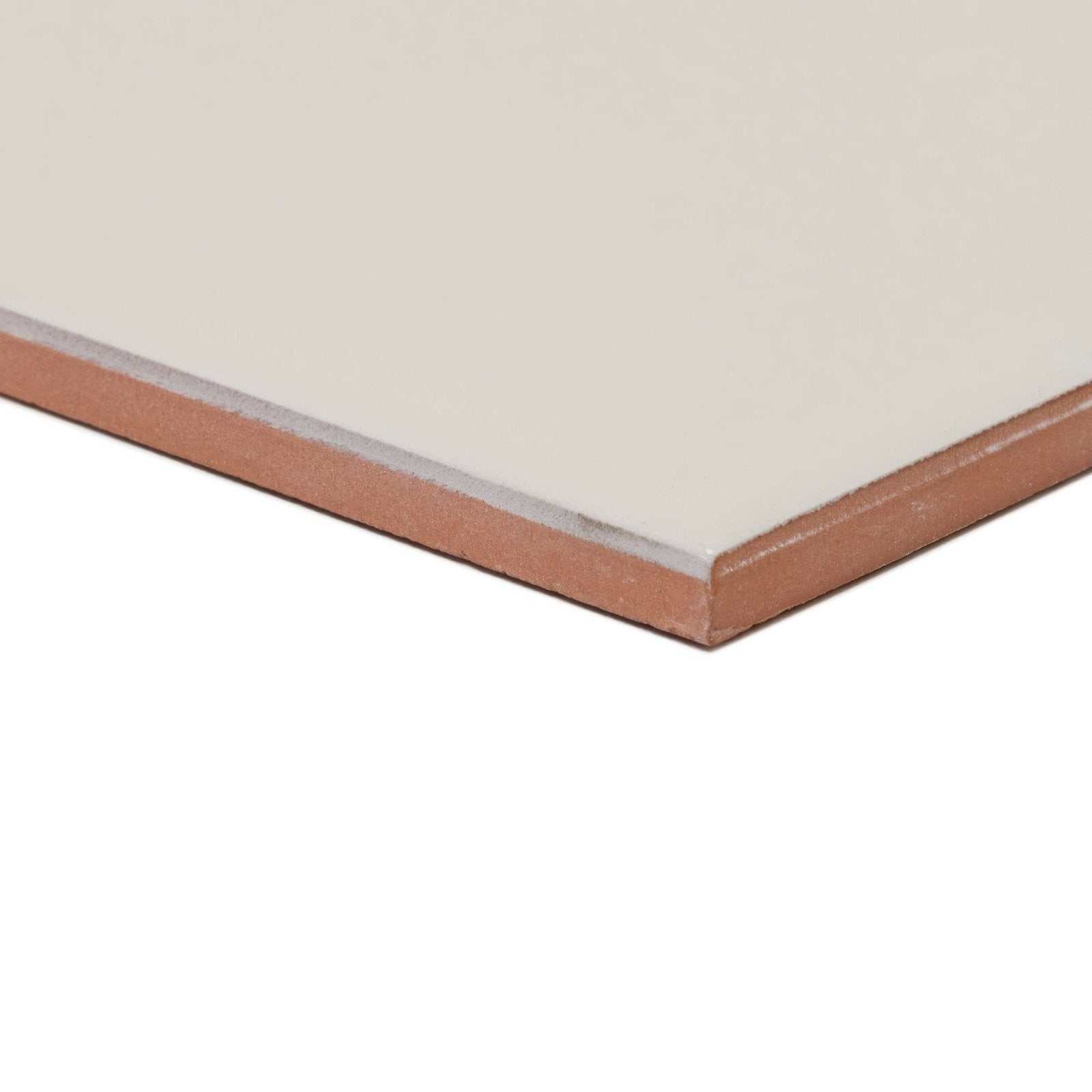 Andalucia cream glazed tile 20cm rectangular beige tile with terracotta edge and thin silver strip along corner