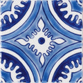 Blue and white ceramic Andalucia Hacienda patterned tile with intricate symmetrical floral designs