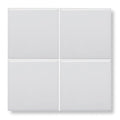 Set of four glossy white square glazed tiles arranged in a grid for wall or floor use in Andalucia white style