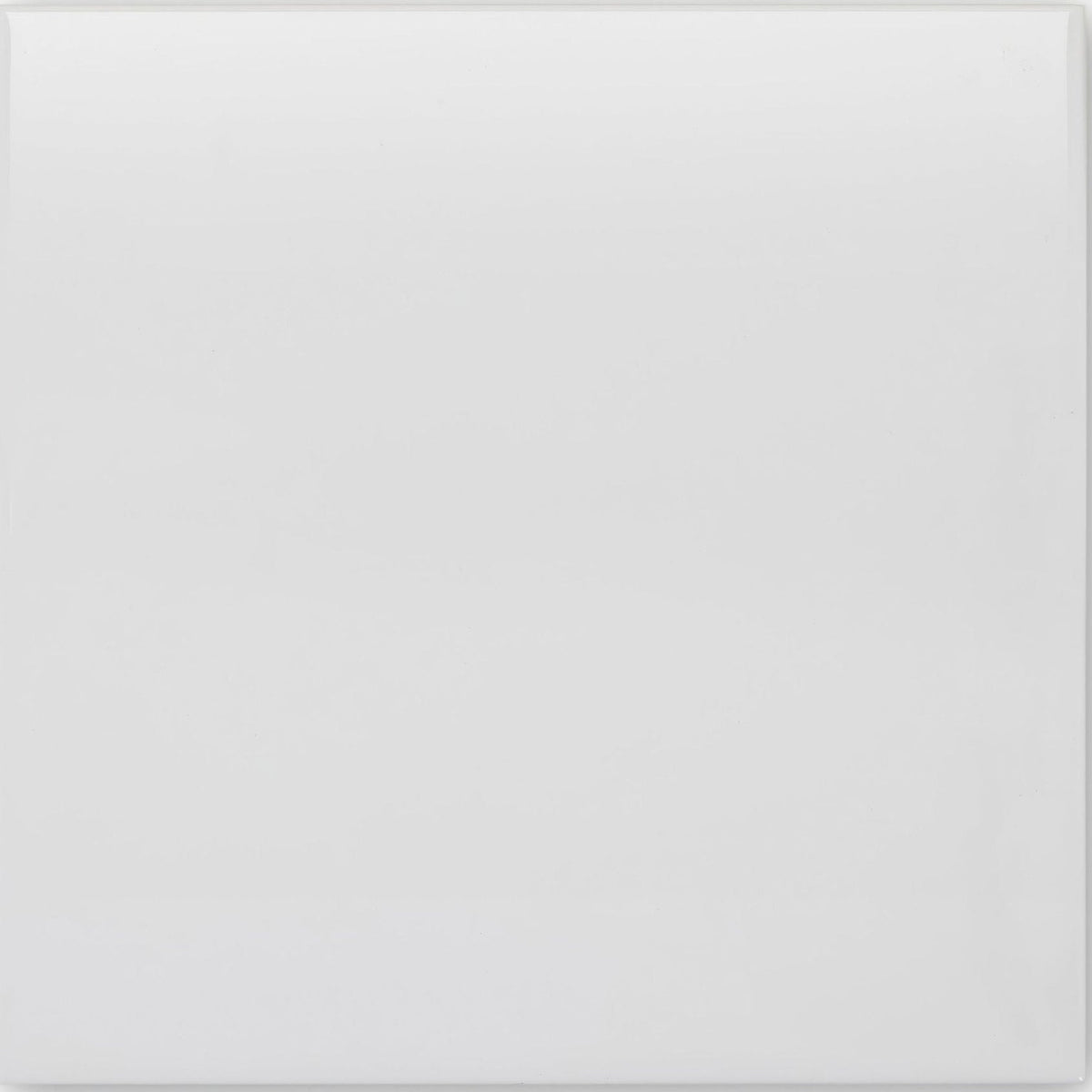 A sleek glossy white glazed square tile with a smooth reflective surface called Andalucia White 20cm