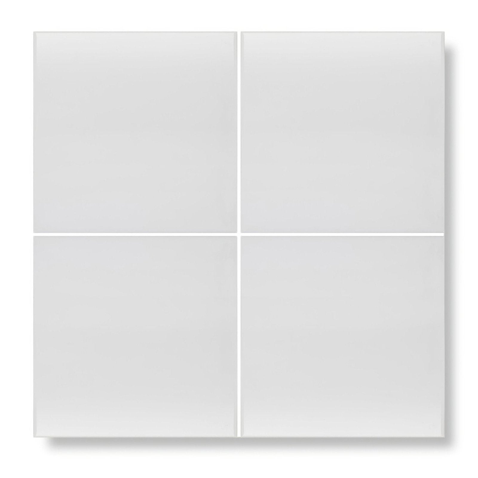 Four glossy white square glazed ceramic tiles arranged in a grid for interior wall use 20cm andalucia white tile