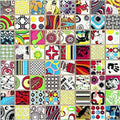 Vibrant colorful mosaic tile panel andy 28.1 x 28.1cm featuring bold graphic square tile designs in bright hues